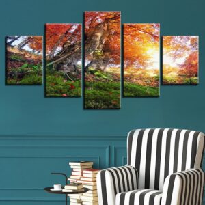 Maple Tree Sunshine 01 - Nature 5 Panel Canvas Art Wall Decor