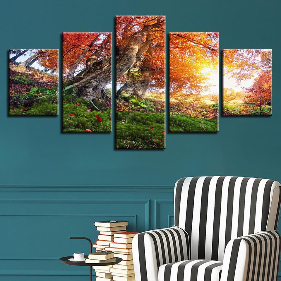 Maple Tree Sunshine 01 - Nature 5 Panel Canvas Art Wall Decor Maple Tree Sunshine 01 - Nature 5 Panel Canvas Art Wall Decor