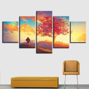 Maple Tree Sunshine - Nature 5 Panel Canvas Art Wall Decor