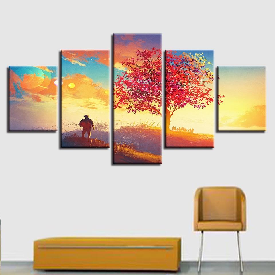 Maple Tree Sunshine - Nature 5 Panel Canvas Art Wall Decor Maple Tree Sunshine - Nature 5 Panel Canvas Art Wall Decor