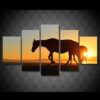 Mare And Foal Sunrise - Animal 5 Panel Canvas Art Wall Decor