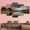 Marguerite Lake At Sunset - Nature 5 Panel Canvas Art Wall Decor