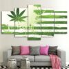 Marijuana Green Flag - Abstract 5 Panel Canvas Art Wall Decor