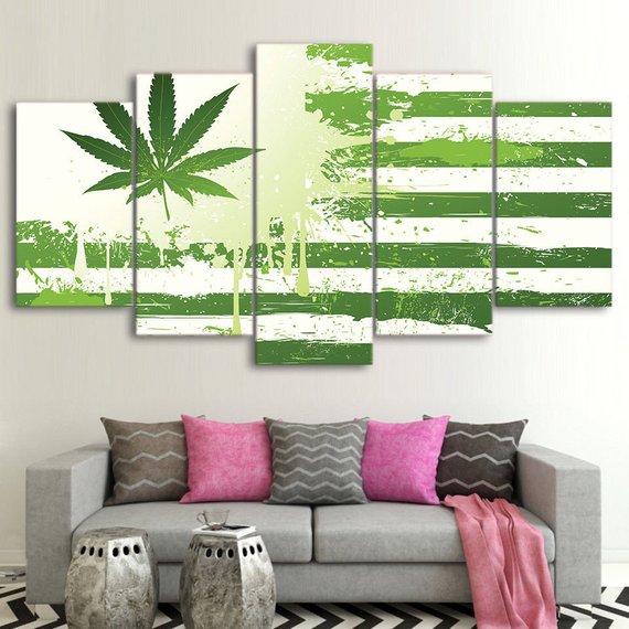 Marijuana Green Flag - Abstract 5 Panel Canvas Art Wall Decor Marijuana Green Flag - Abstract 5 Panel Canvas Art Wall Decor