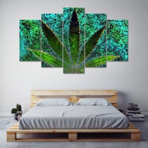 Marijuana Leaf Psychedelic Hemp 1 - Nature 5 Panel Canvas Art Wall Decor