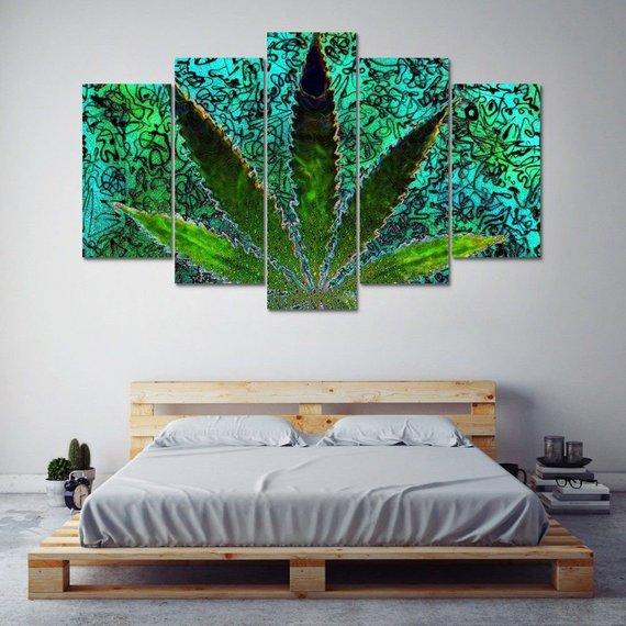 Marijuana Leaf Psychedelic Hemp 1 - Nature 5 Panel Canvas Art Wall Decor Marijuana Leaf Psychedelic Hemp 1 - Nature 5 Panel Canvas Art Wall Decor