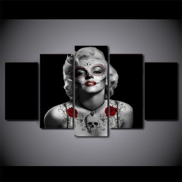 Marilyn Monroe Tattoo Red Rose Celebrity And Abstract - 5 Panel Canvas Art Wall Decor Marilyn Monroe Tattoo Red Rose Celebrity And Abstract - 5 Panel Canvas Art Wall Decor