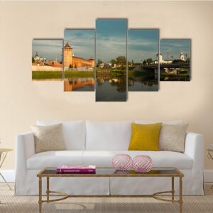 Marinkin Tower With Church Of Michael Archangel By River Kolomenka - Nature 5 Panel Canvas Art Wall Decor