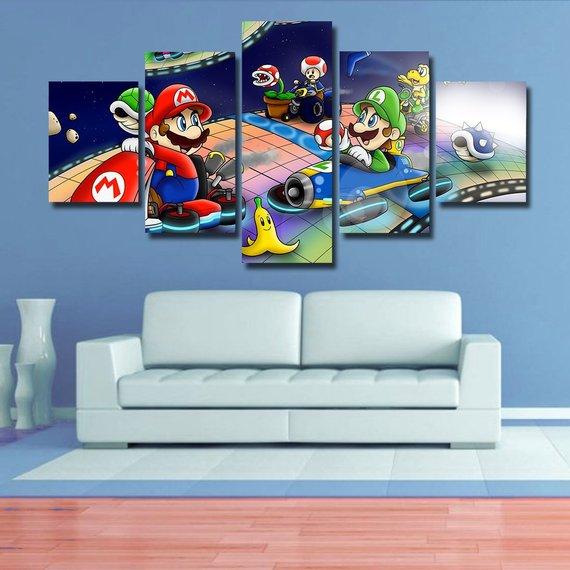 Mario Kart - Gaming 5 Panel Canvas Art Wall Decor Mario Kart - Gaming 5 Panel Canvas Art Wall Decor