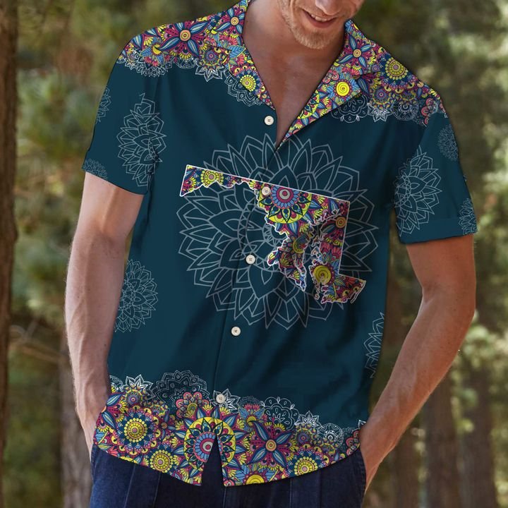 Maryland Mandala Hawaiian Shirt Summer Button Up Maryland Mandala Hawaiian Shirt Summer Button Up