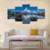 Matterhorn With Reflection In Stelli Lake - Nature 5 Panel Canvas Art Wall Decor