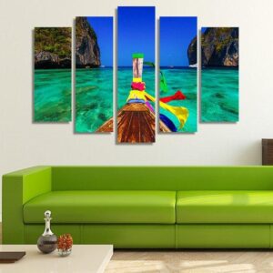 Maya Bay On Koh Phi Phi Leh Island Krabi Southern Thailand - Space 5 Panel Canvas Art Wall Decor