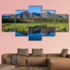 Mckinley Reflection In Lake On Alaska - Nature 5 Panel Canvas Art Wall Decor