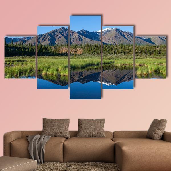 Mckinley Reflection In Lake On Alaska - Nature 5 Panel Canvas Art Wall Decor Mckinley Reflection In Lake On Alaska - Nature 5 Panel Canvas Art Wall Decor
