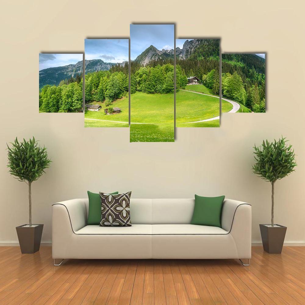 Meadow With Road In Berchtesgaden National Park - Nature 5 Panel Canvas Art Wall Decor Meadow With Road In Berchtesgaden National Park - Nature 5 Panel Canvas Art Wall Decor