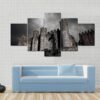 Medieval Castle At Night With Stormy Sky - Nature 5 Panel Canvas Art Wall Decor