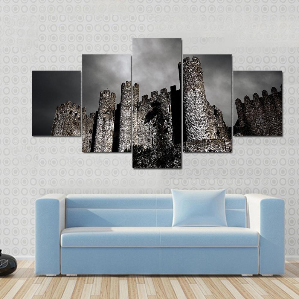 Medieval Castle At Night With Stormy Sky - Nature 5 Panel Canvas Art Wall Decor Medieval Castle At Night With Stormy Sky - Nature 5 Panel Canvas Art Wall Decor