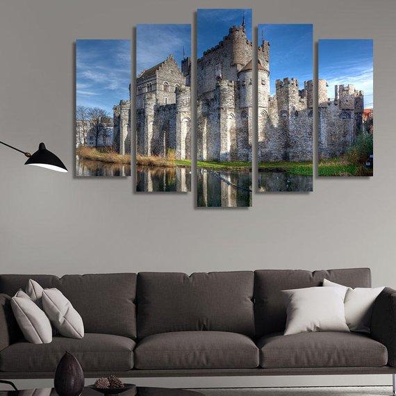 Medieval Gravensteen Castle Ghent Belgium Dukes Knights Flanders Residence - Nature 5 Panel Canvas Art Wall Decor Medieval Gravensteen Castle Ghent Belgium Dukes Knights Flanders Residence - Nature 5 Panel Canvas Art Wall Decor