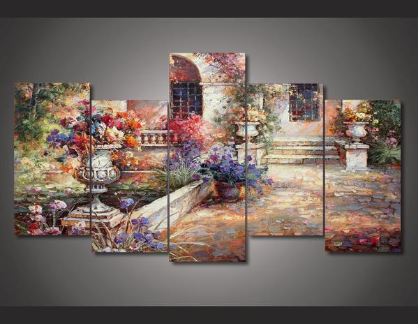 Mediterranean Garden - Abstract 5 Panel Canvas Art Wall Decor Mediterranean Garden - Abstract 5 Panel Canvas Art Wall Decor