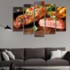 Medium-Rare Beef Steaks Freshly Grilled - Kitchen 5 Panel Canvas Art Wall Decor
