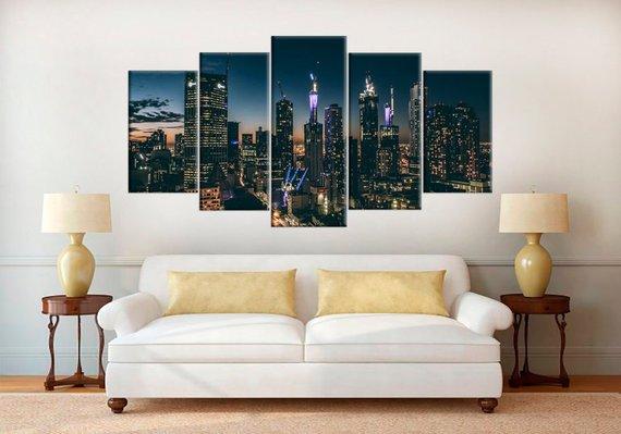 Melbourne At Night Melbourne - Nature 5 Panel Canvas Art Wall Decor Melbourne At Night Melbourne - Nature 5 Panel Canvas Art Wall Decor
