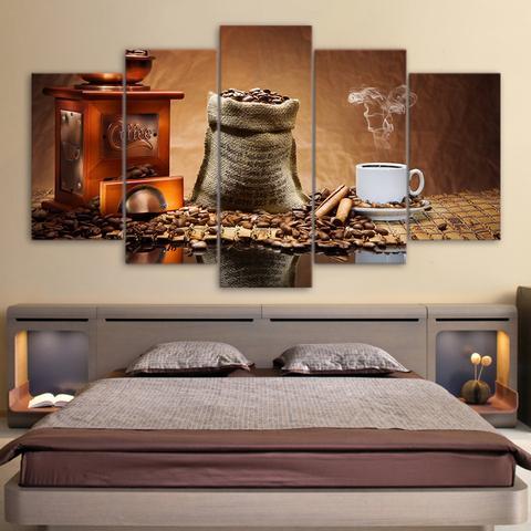 Mellow Coffee Beans - Nature 5 Panel Canvas Art Wall Decor Mellow Coffee Beans - Nature 5 Panel Canvas Art Wall Decor