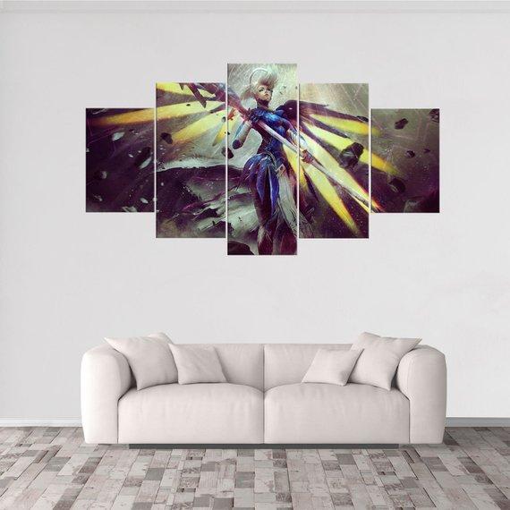 Mercy Overwatch 3 - Gaming 5 Panel Canvas Art Wall Decor Mercy Overwatch 3 - Gaming 5 Panel Canvas Art Wall Decor