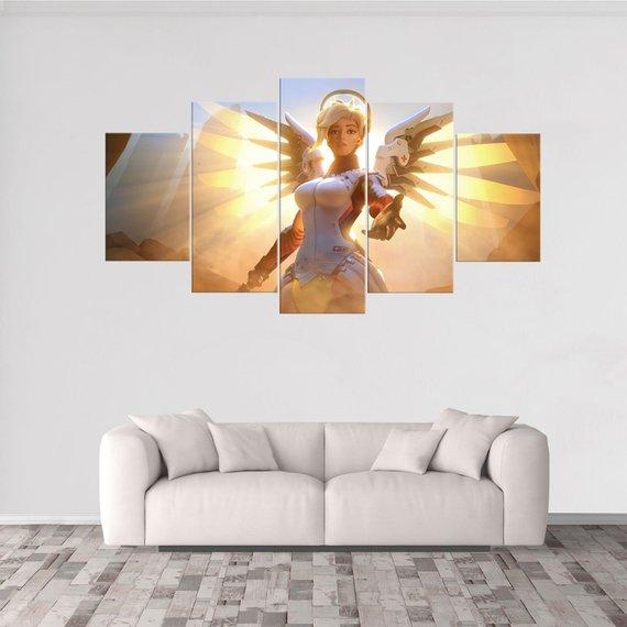 Mercy Overwatch - Gaming 5 Panel Canvas Art Wall Decor Mercy Overwatch - Gaming 5 Panel Canvas Art Wall Decor