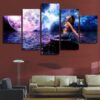 Mermaid And Purple Moon - Nature 5 Panel Canvas Art Wall Decor
