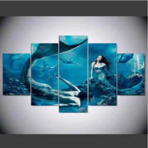 Mermaid Male Female Blue Sea - Movie 5 Panel Canvas Art Wall Decor