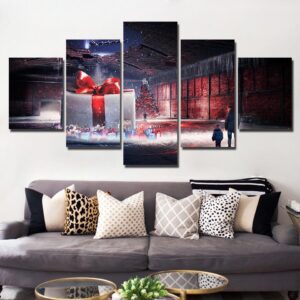 Merry Christmas - Abstract 5 Panel Canvas Art Wall Decor