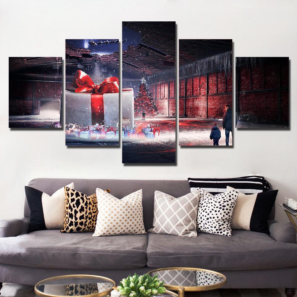 Merry Christmas - Abstract 5 Panel Canvas Art Wall Decor Merry Christmas - Abstract 5 Panel Canvas Art Wall Decor