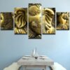 Metallic Ganesha Hindu - Religion 5 Panel Canvas Art Wall Decor