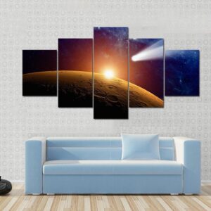 Meteor Approaching Mars Atmosphere - Space 5 Panel Canvas Art Wall Decor