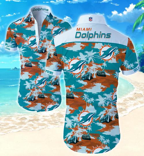 Miami Dolphins Coconut Tree Hawaiian Shirt Summer Button Up Miami Dolphins Coconut Tree Hawaiian Shirt Summer Button Up