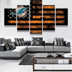 Miami Dolphins Usa Flag - Abstract 5 Panel Canvas Art Wall Decor