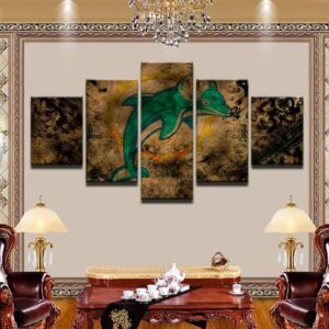 Miami Dolphins - Animal 5 Panel Canvas Art Wall Decor