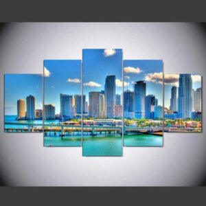 Miami Florida Cityscape Downtown - Nature 5 Panel Canvas Art Wall Decor