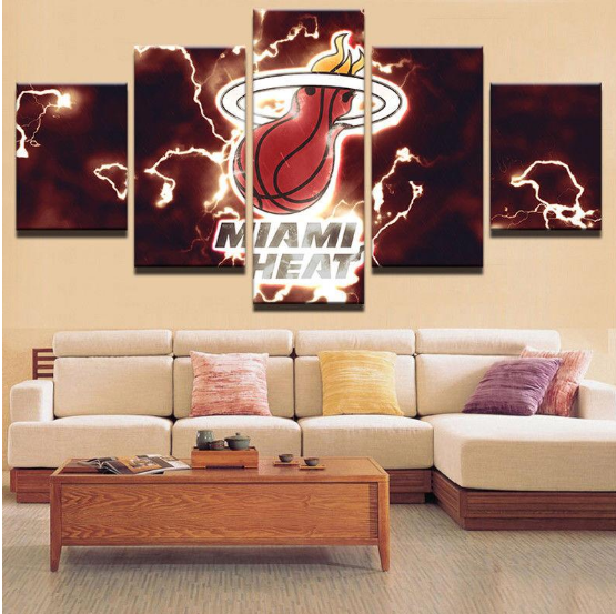 Miami Heat Basketball - Sport 5 Panel Canvas Art Wall Decor Miami Heat Basketball - Sport 5 Panel Canvas Art Wall Decor
