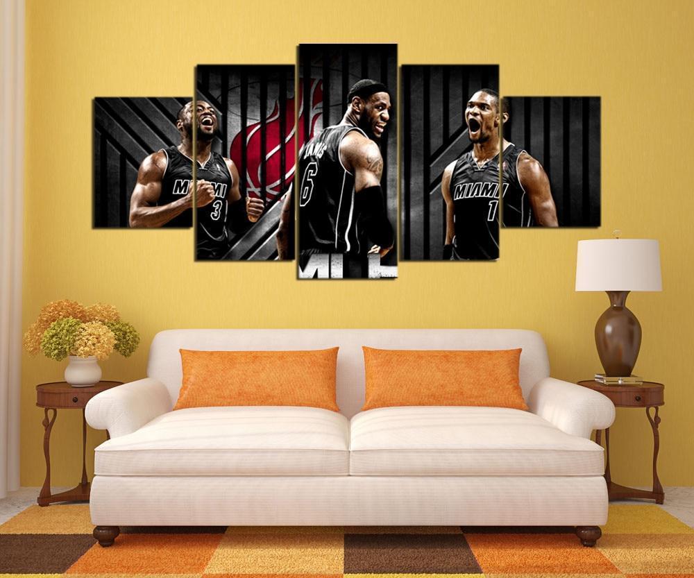 Miami Heat Player Team Sport - 5 Panel Canvas Art Wall Decor Miami Heat Player Team Sport - 5 Panel Canvas Art Wall Decor