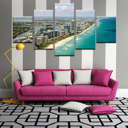 Miami Shore Beach - Space 5 Panel Canvas Art Wall Decor Miami Shore Beach - Space 5 Panel Canvas Art Wall Decor