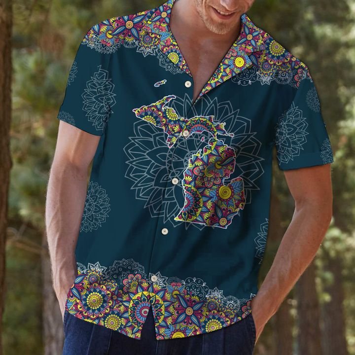 Michigan Mandala Hawaiian Shirt Summer Button Up Michigan Mandala Hawaiian Shirt Summer Button Up
