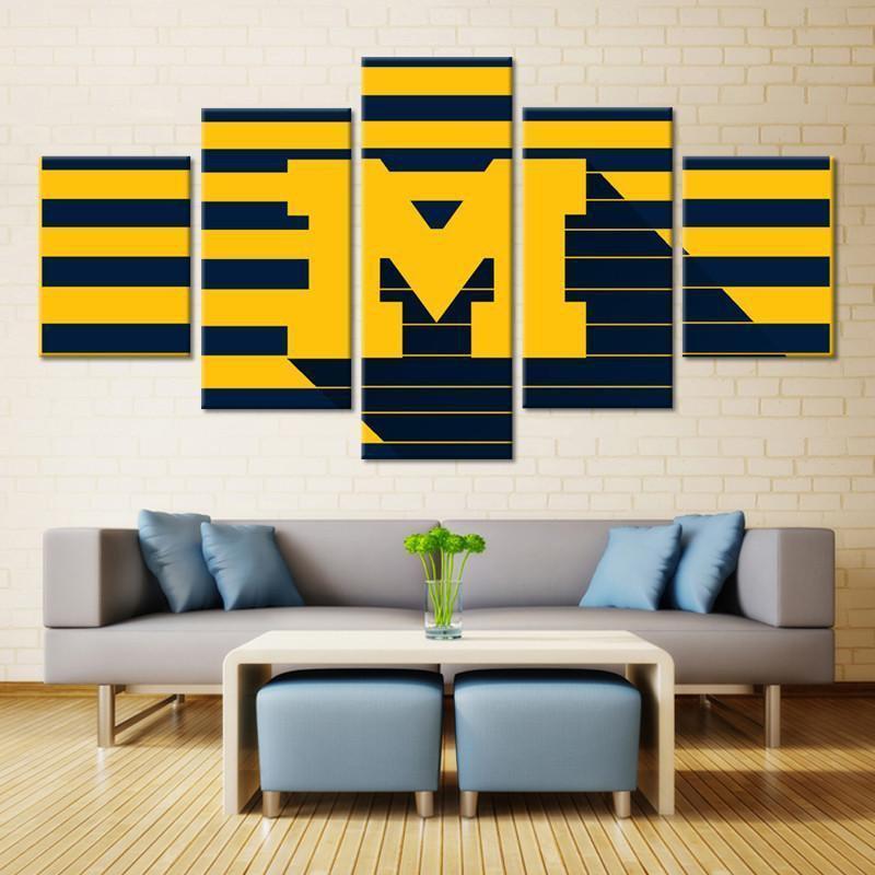 Michigan Wolverines Logo Baseball - 5 Panel Canvas Art Wall Decor Michigan Wolverines Logo Baseball - 5 Panel Canvas Art Wall Decor