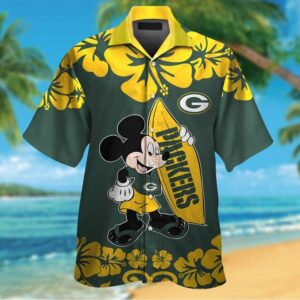 Mickey Mouse And Surfboard Green Bay Packers Hawaiian Shirt