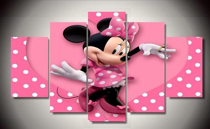 Mickey Mouse Dancing Minnie Cartoon - 5 Panel Canvas Art Wall Decor Mickey Mouse Dancing Minnie Cartoon - 5 Panel Canvas Art Wall Decor