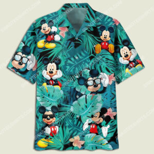 Mickey Mouse Flowers And Leaves Summer Time Hawaiian Shirt