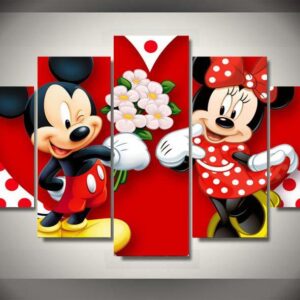 Mickey Mouse Mickey Giving Flowers To Minnie Cartoon - 5 Panel Canvas Art Wall Decor