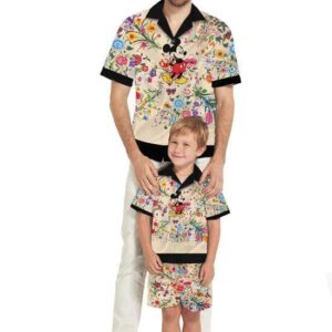 Mickey Mouse With Floral Black Hawaiian Shirt