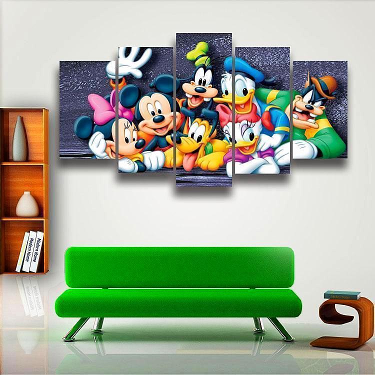 Mickey Pluto Donald Daisy Goofy Cartoon - 5 Panel Canvas Art Wall Decor Mickey Pluto Donald Daisy Goofy Cartoon - 5 Panel Canvas Art Wall Decor