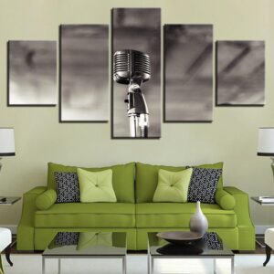 Microphone Pictures Rock - Music 5 Panel Canvas Art Wall Decor